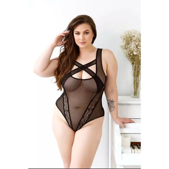 🦋B2G1🦋FANTASY LINGERIE-Curve Audrey Sheer Snap Closure Bodysuit Lingerie | PLUS - Picture 1 of 4